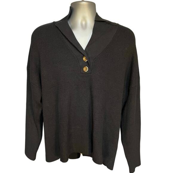 NWT Lillusory Black Shawl Collar Two Button  Henley Chunky Knit Sweater Size L - Picture 3 of 8